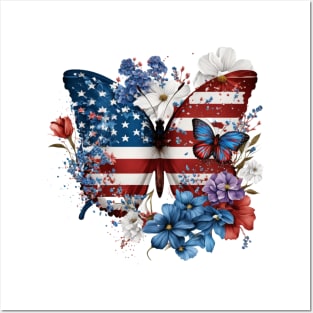 4th of July Floral Butterfly independence day Posters and Art